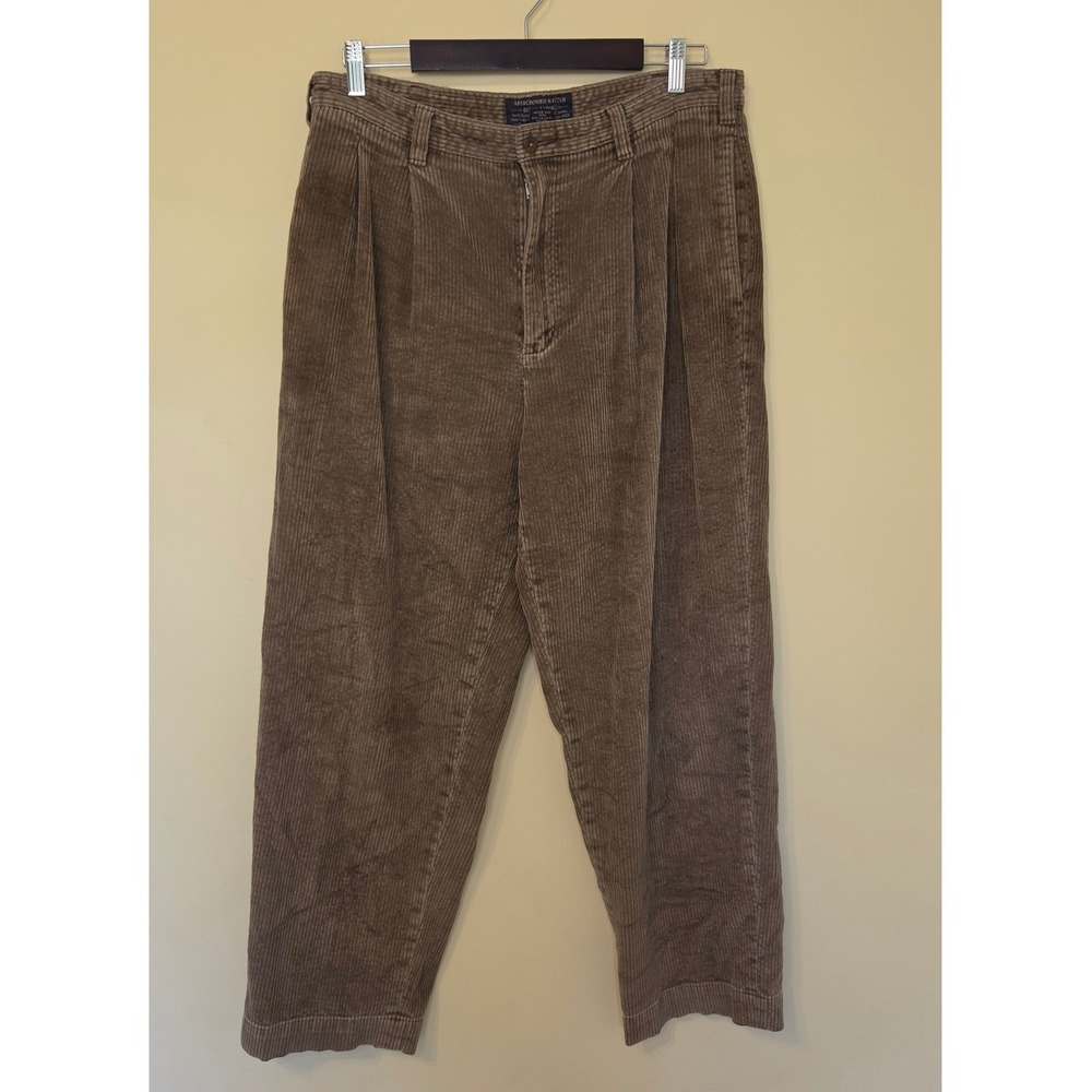 Vtg Abercrombie & Fitch Brown Corduroy Pleated Pants Mens 34X30 Durable Goods
